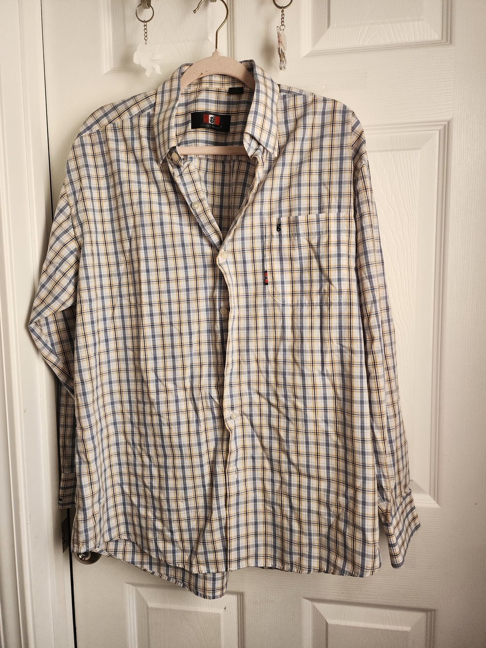 Men's Cotton Plaid Button-Down Shirt - Blue & Cream